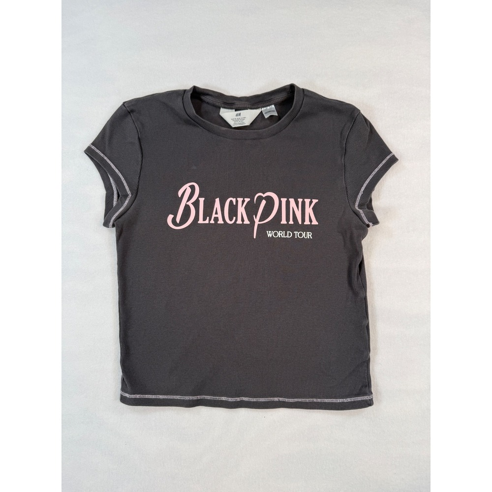 H&M US 20 Blackpink World Tour Tee Y2K Ribbed Cotton Graphic Top